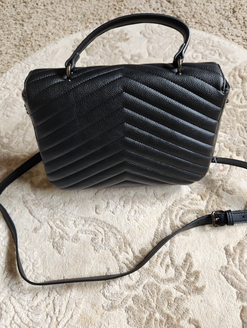 Saint Laurent Black Chevron Quilted Chain Crossbody Bag - Picture 7 of 7